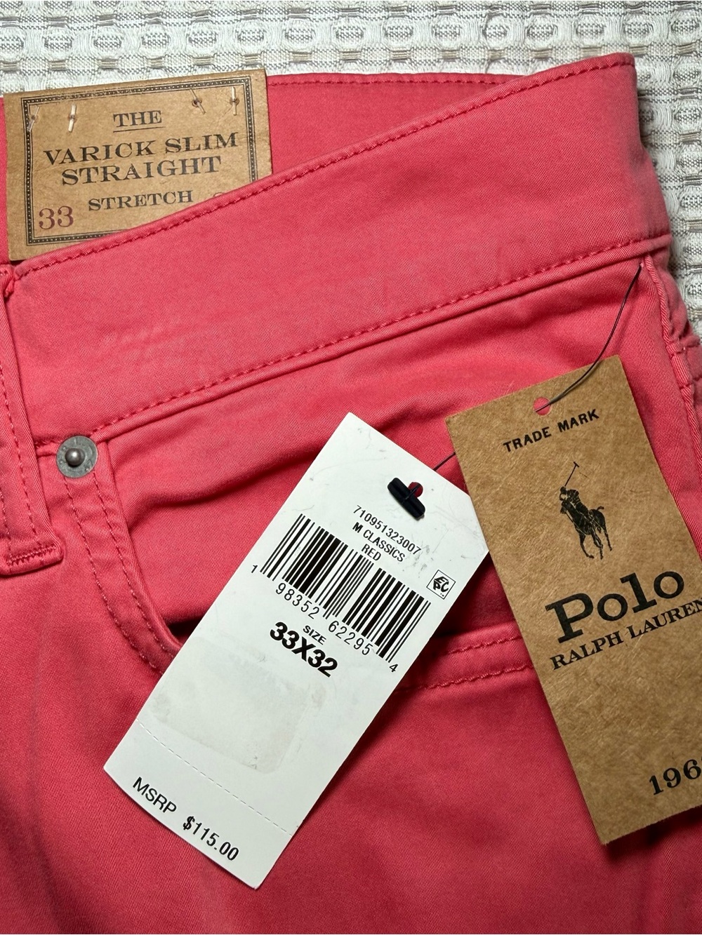 New Polo Ralph Lauren The Varick Slim Straight Men’s Size 33x32 Pants Salmon - Picture 5 of 13